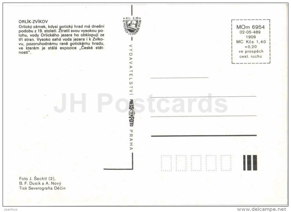 Orlik Zvikov - castle - interior - Czechoslovakia - Czech - unused - JH Postcards