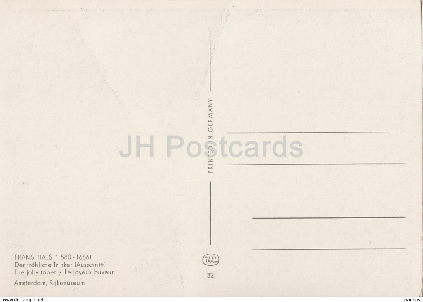 painting by Frans Hals - Der Frohliche Drinker - The Jolly Toper - Dutch art - Germany - unused