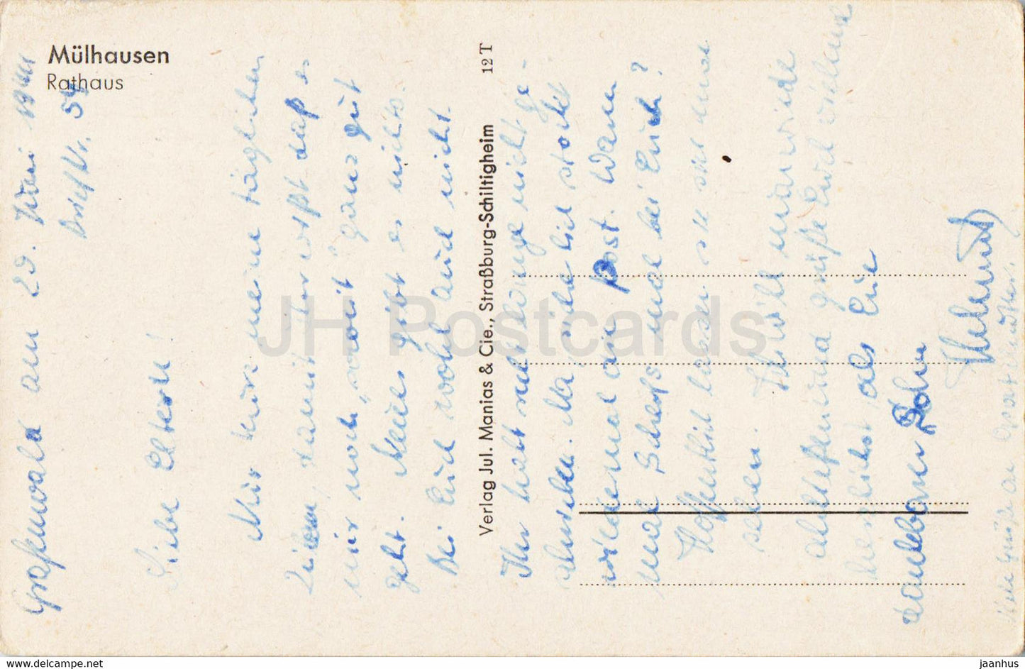 Mulhausen - Rathaus - Auto - Rathaus - alte Postkarte - 1944 - Deutschland - gebraucht