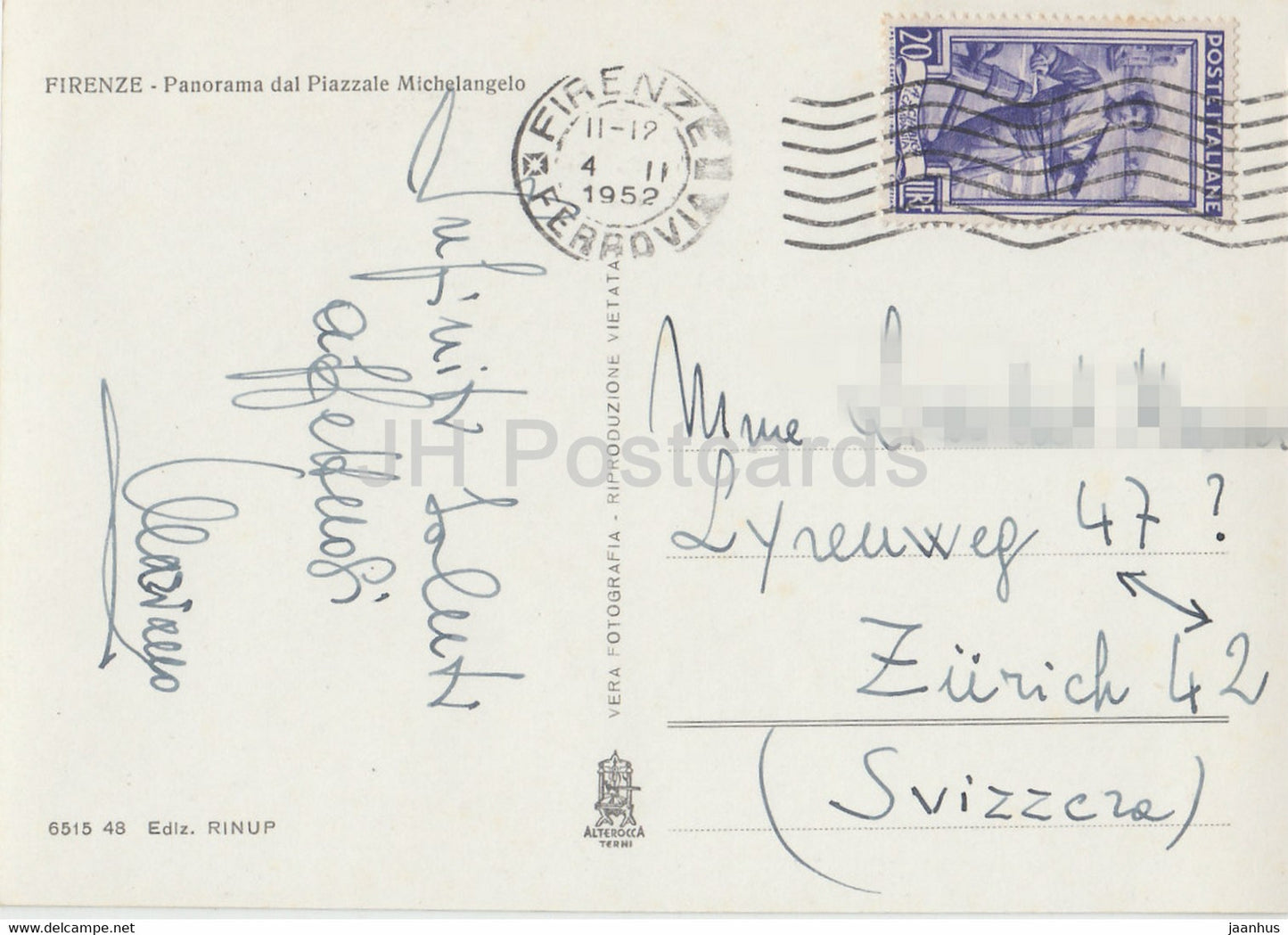 Firenze - Florence - Panorama dal Piazzale Michelangelo - old postcard - 1952 - Italy - used