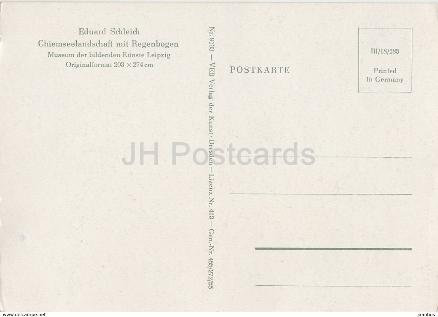 peinture d'Eduard Schleich - Chiemseelandschaft mit Regenbogen - arc-en-ciel - art allemand - Allemagne DDR - inutilisé