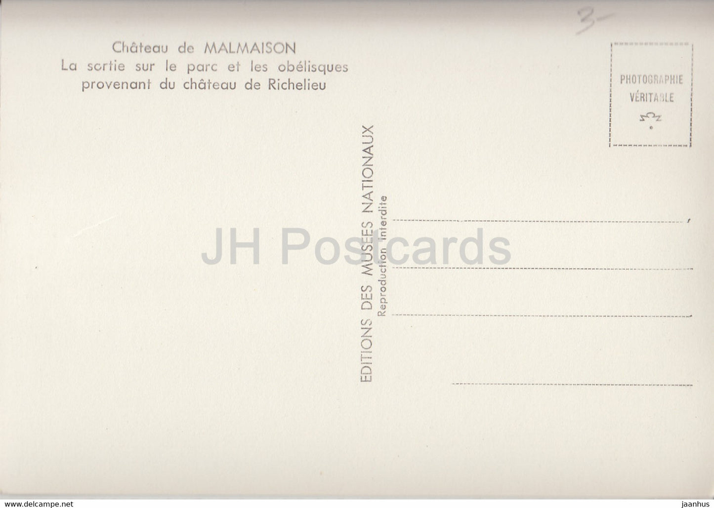 Chateau de Malmaison – La sortie sur le parc et les obelisques provenant du chateau de Richelieu – Frankreich – unbenutzt