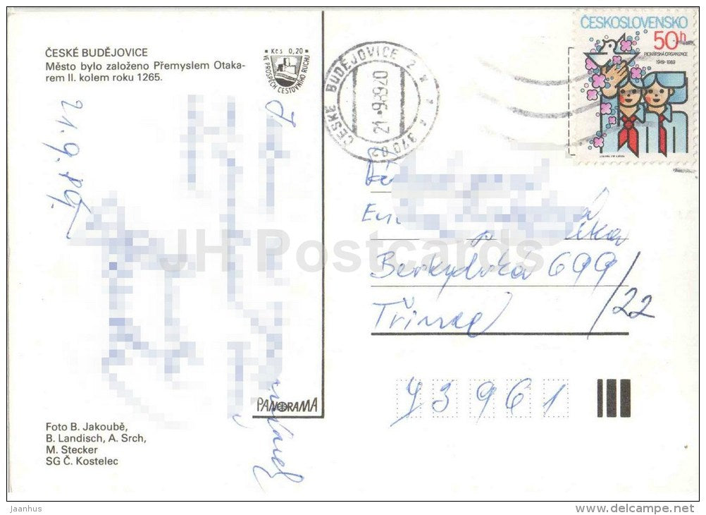 Ceske Budejovice - architecture - town views - bridge - Czechoslovakia - Czech - used 1989 - JH Postcards