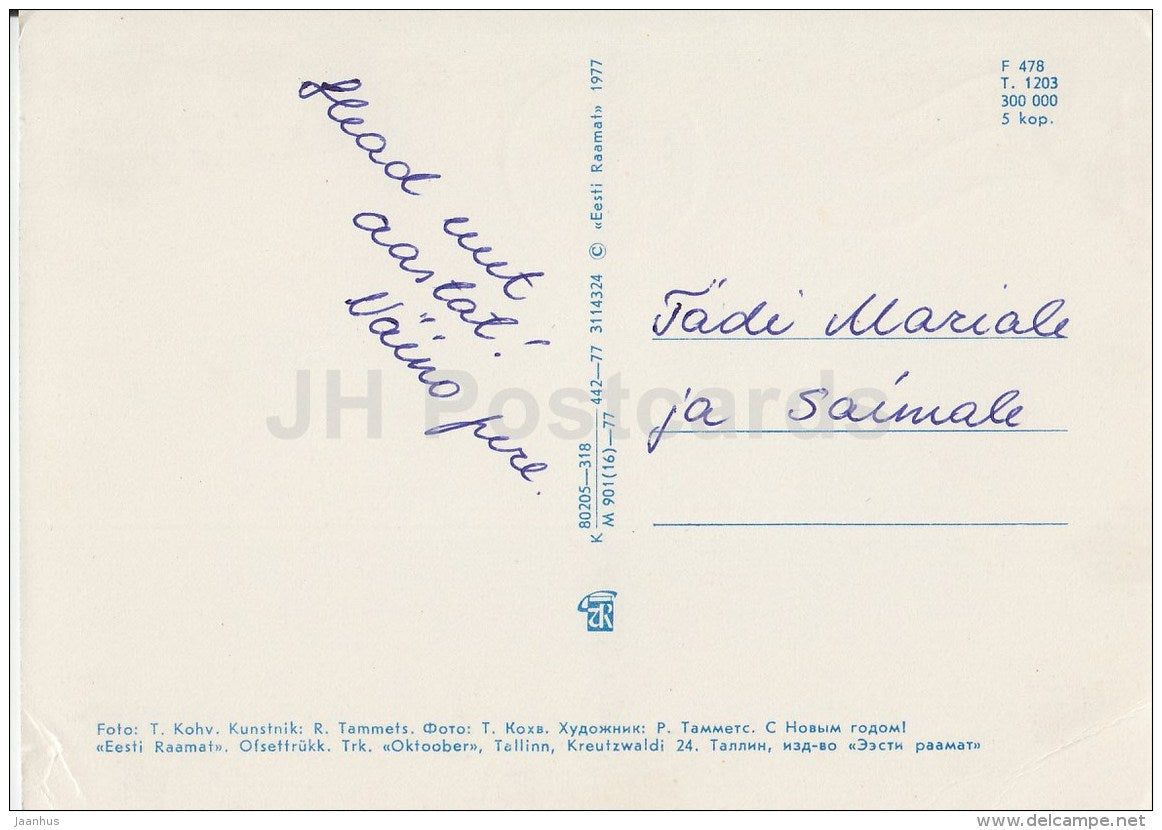 New Year Greeting card - 3 - candles - 1977 - Estonia USSR - used - JH Postcards