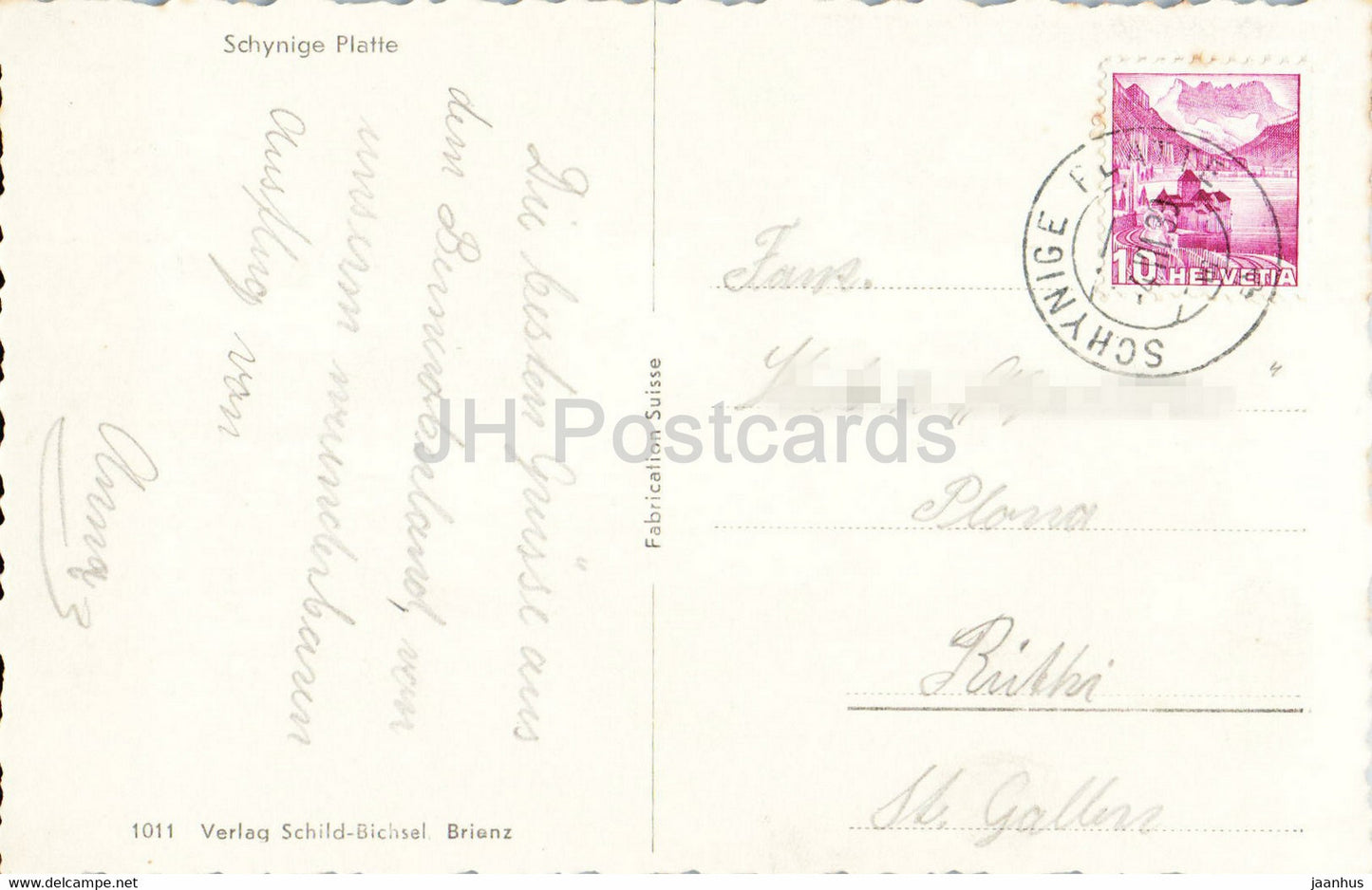 Schynige Platte - train - railway - 1011 - 1939 - old postcard - Switzerland - used