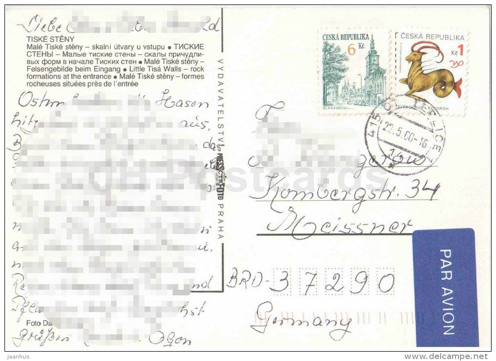 Tiske Steny - Little Tisa Walls - rock formations at the entrance - Czech - used 2000 - JH Postcards