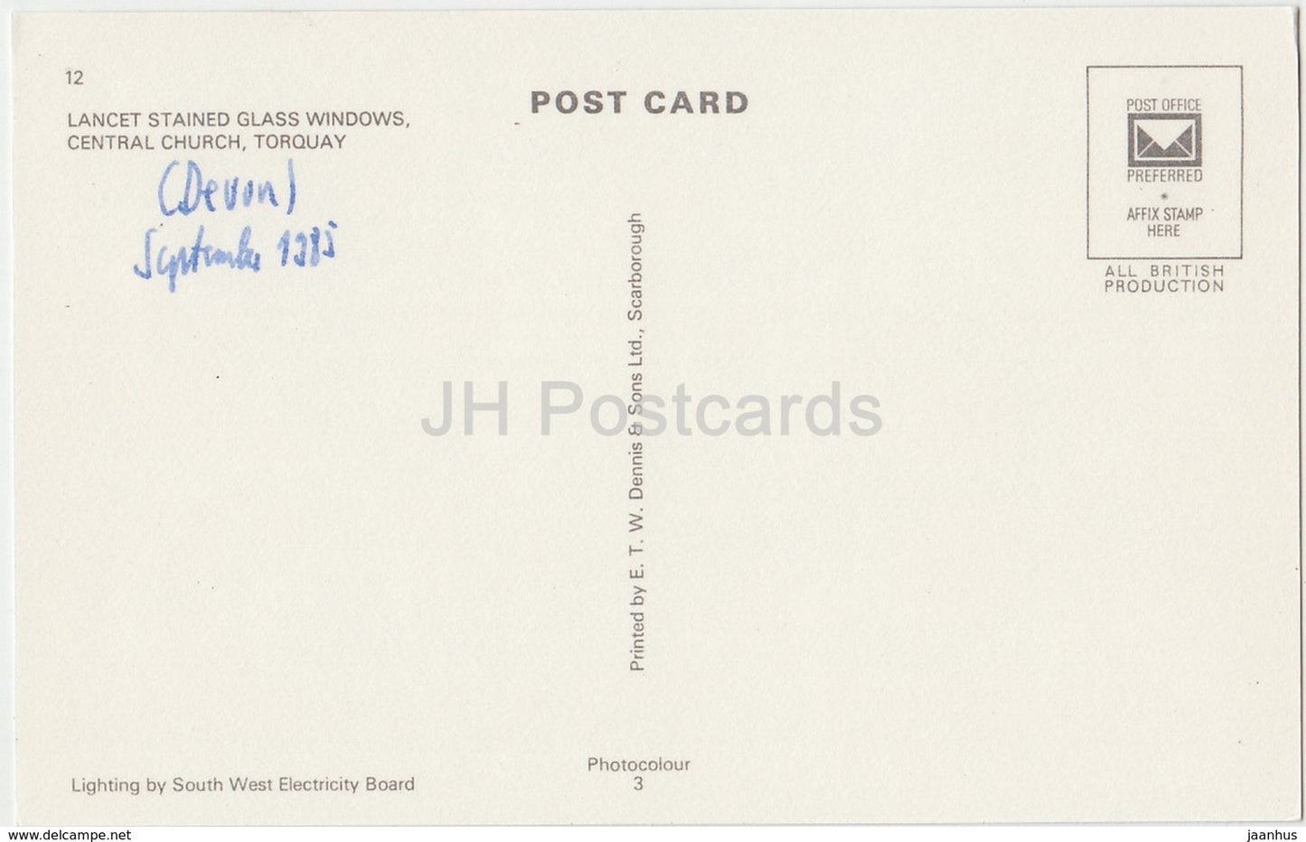 Torquay - Lancet Stained Glass Windows - Central Church - 12 - 1985 - Royaume-Uni - Angleterre - utilisé
