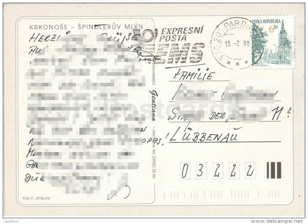 Spindleruv Mlyn - Krkonose - mountains - Czech Republic - used 1998 - JH Postcards