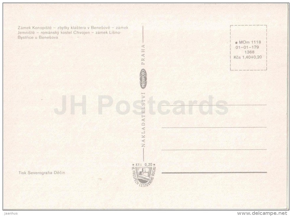 Pozdrav z Benesovska - Konopiste castle - church Chvojen - Lisno-Bystrice castle - Czechoslovakia - Czech - unused - JH Postcards