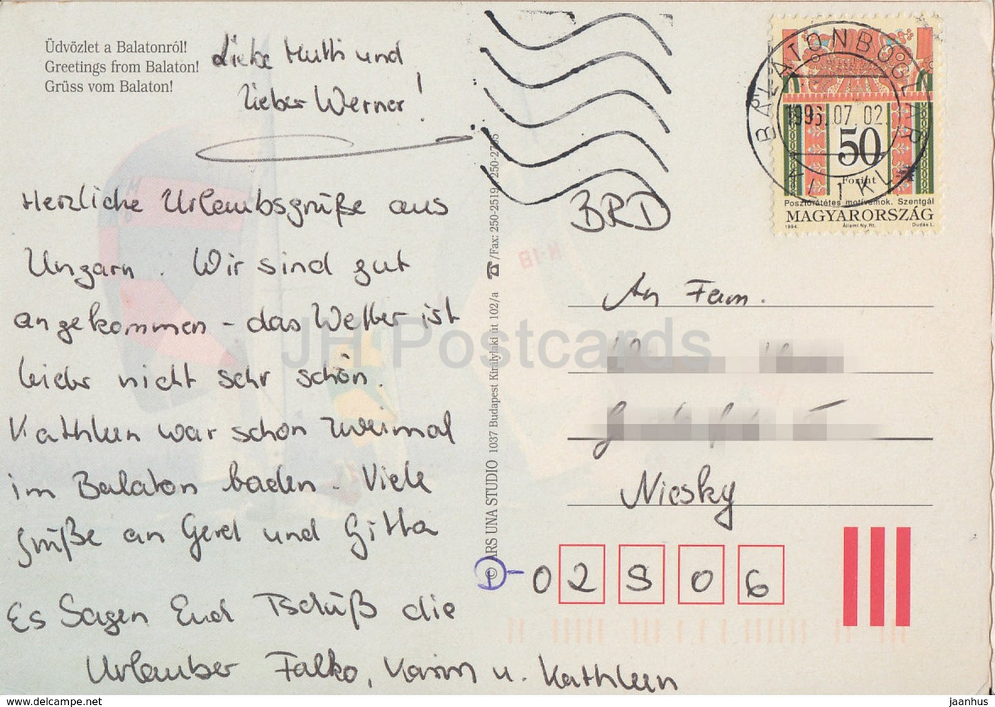 Salutations de Balaton - église - bateau à voile - multiview - 1996 - Hongrie - d'occasion