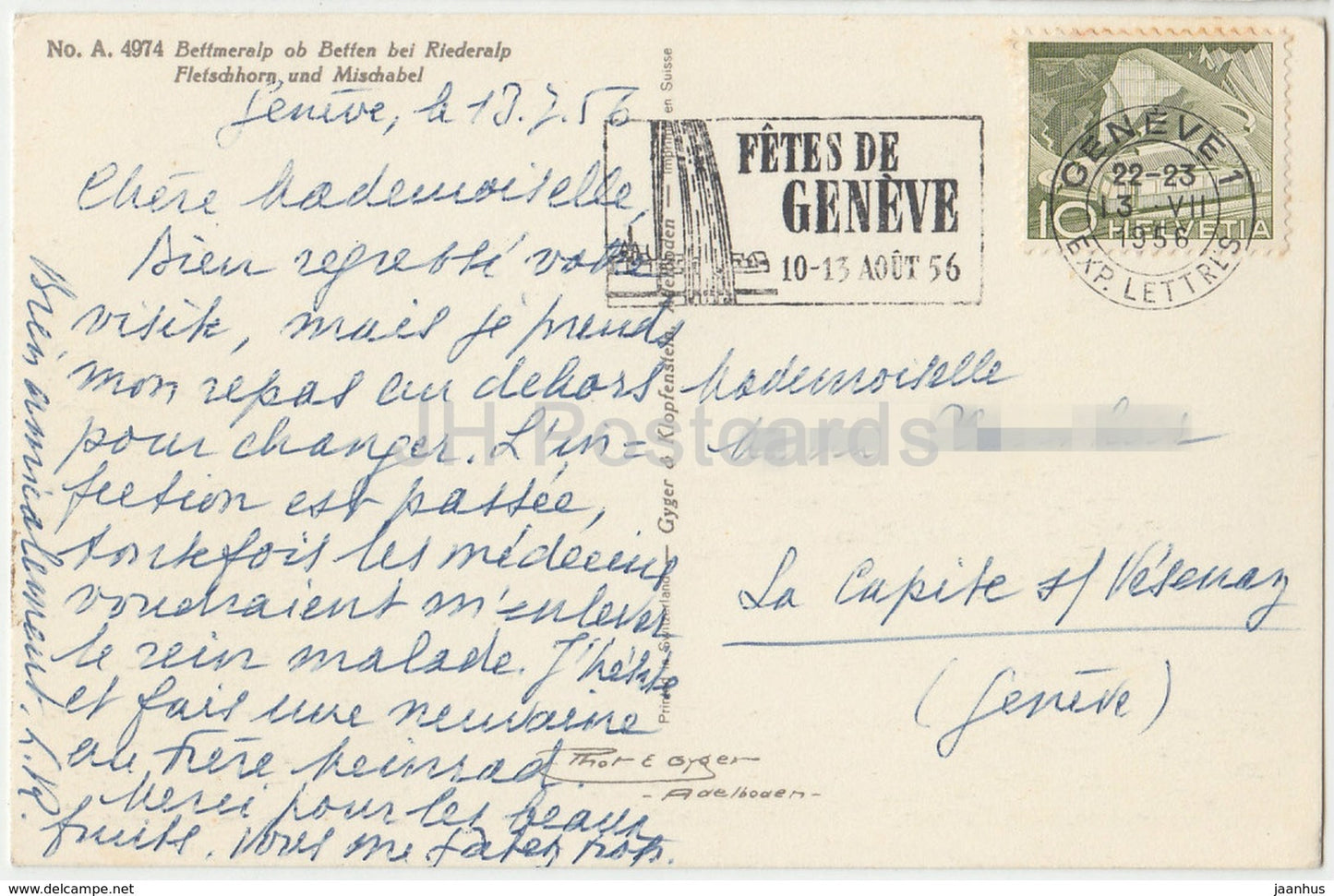 Bettmeralp ob Betten bei Riederalp - Fletschhorn - Mischabel - 4974 - Schweiz - 1956 - gebraucht