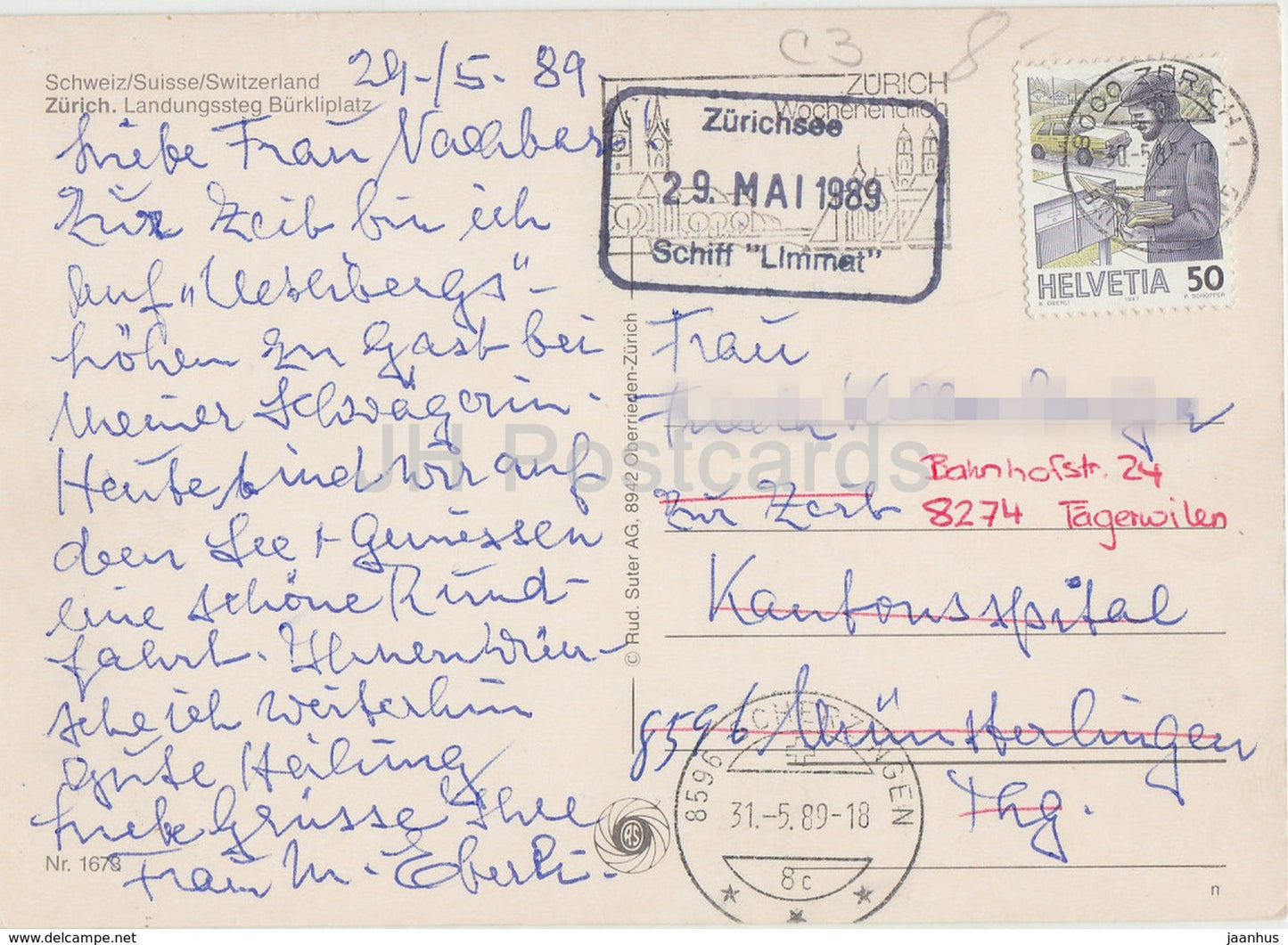 Zurich - Landungssteg Burkliplats - ship - special seal Schiff Limmat - 1989 - Switzerland - used