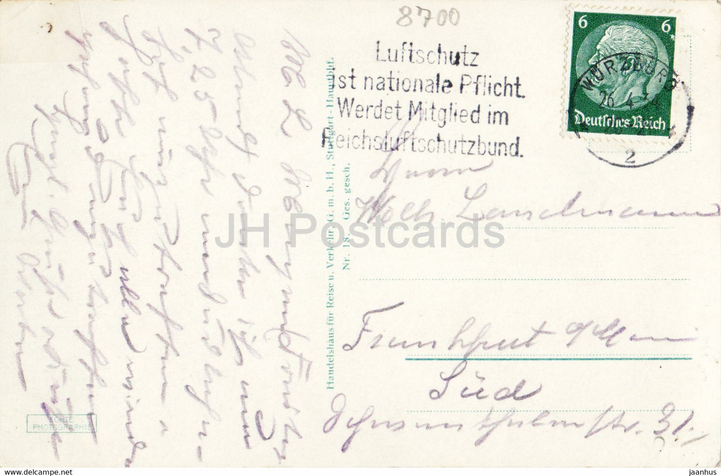 Wurzburg - Am Krahnentor - 18 - carte postale ancienne - 1934 - Allemagne - utilisé