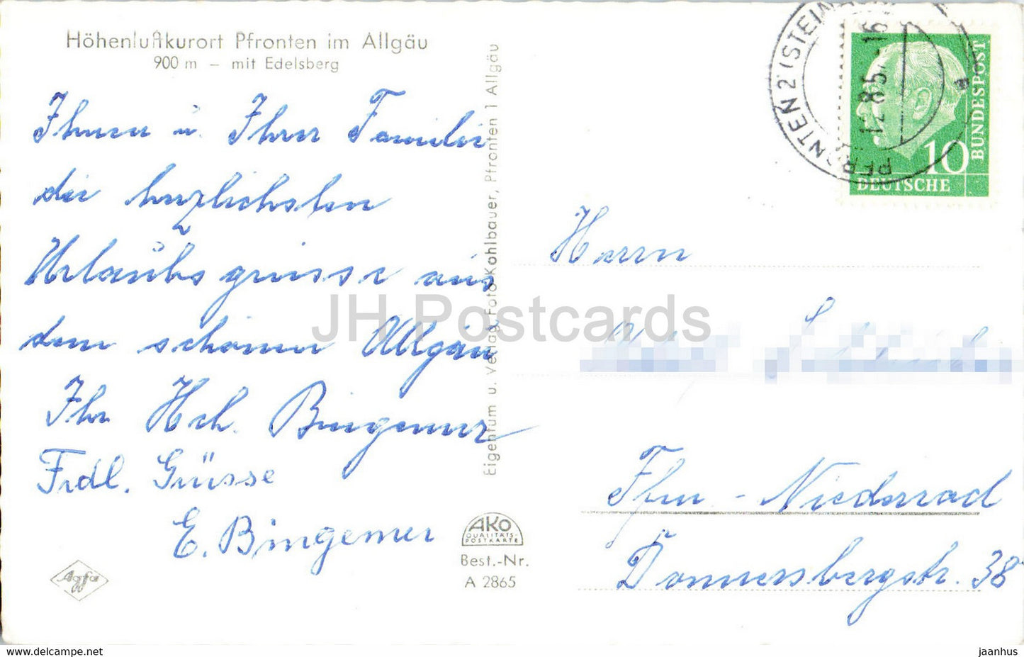 Hohenluftkurort Pfronten im Allgau 900 m - mit Edelsberg - carte postale ancienne - années 1950 - Allemagne - utilisé