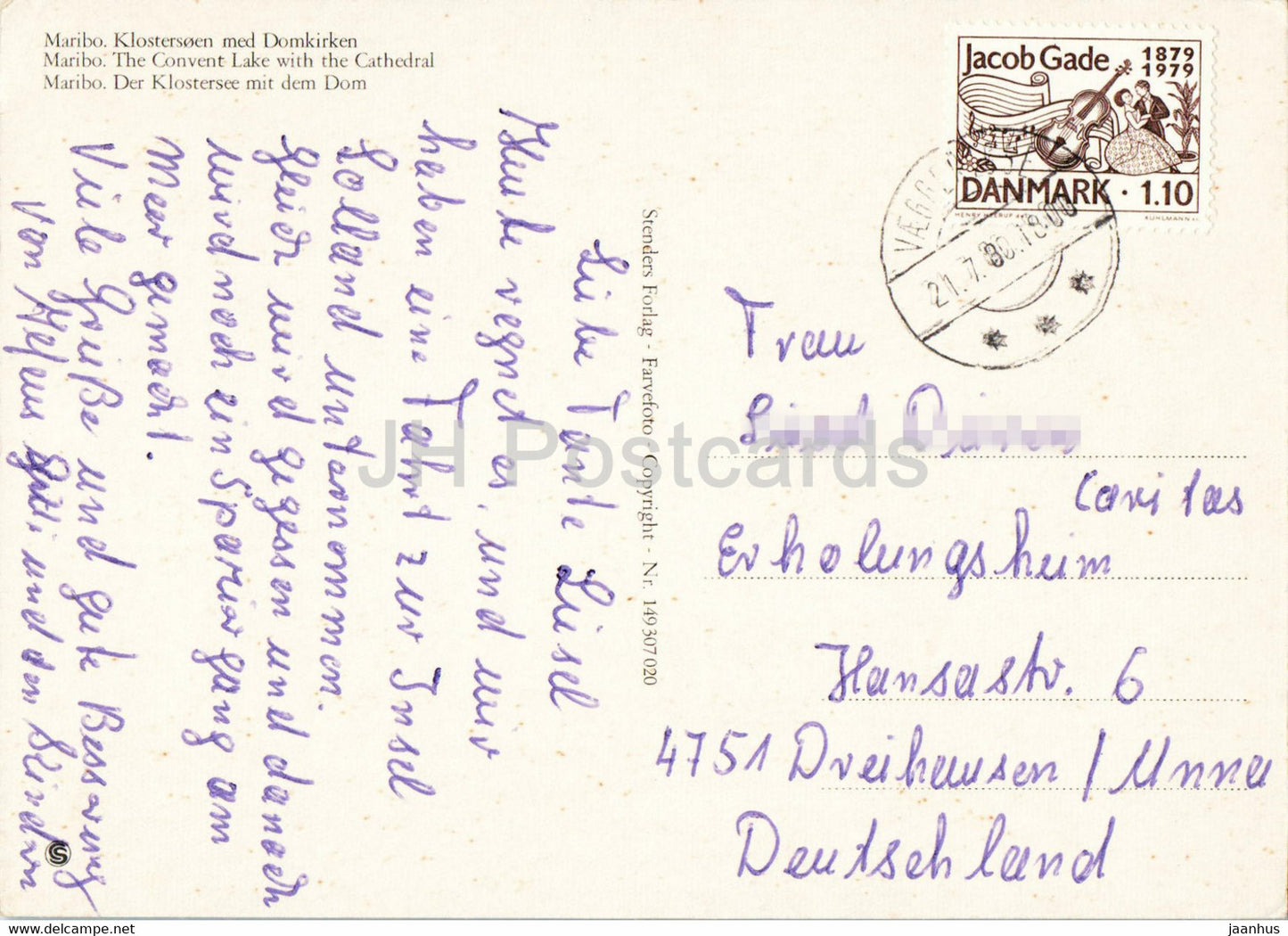Maribo - The Convent Lake with the Cathedral - 1980 - Denmark - used