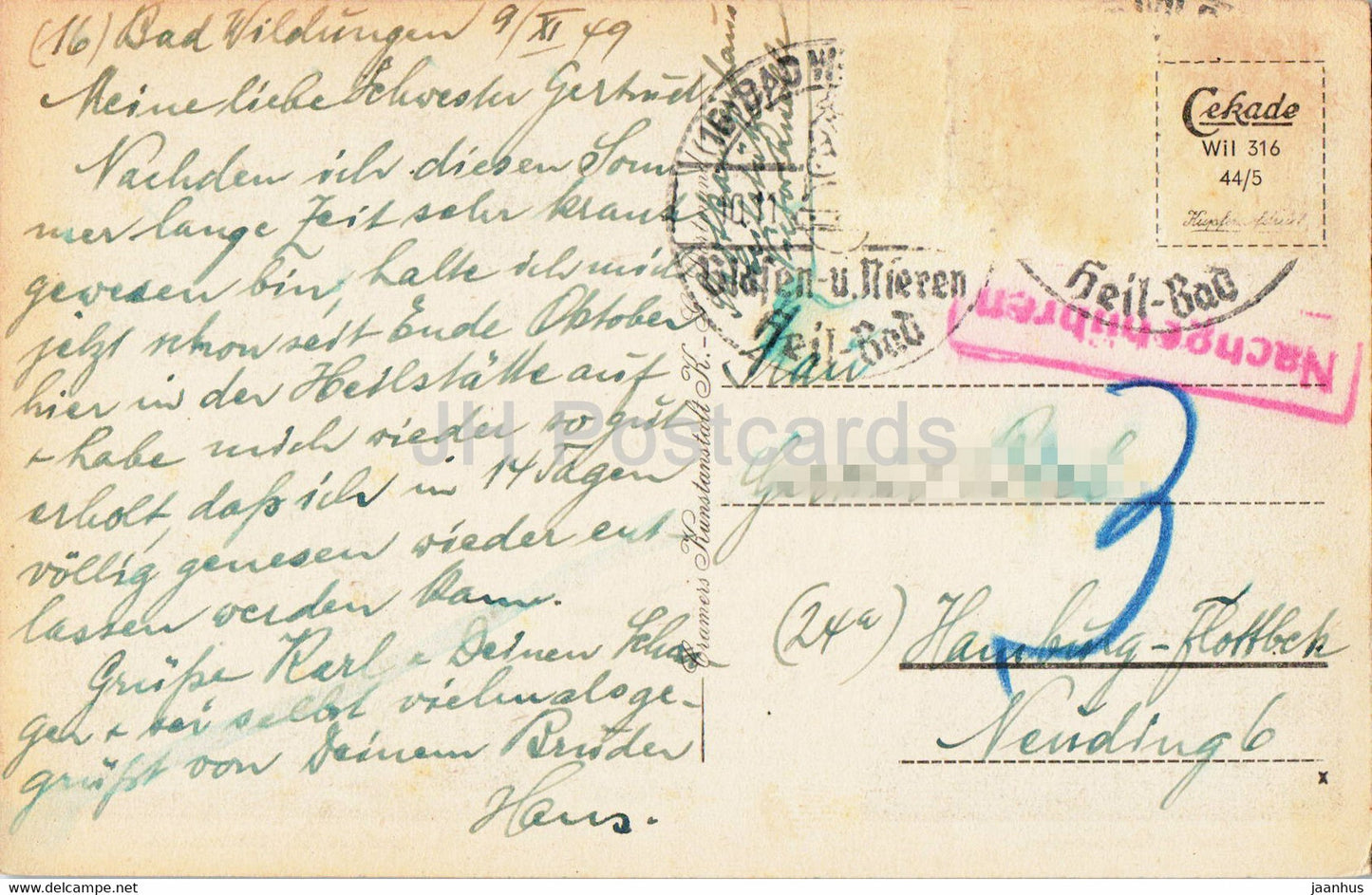 Bad Wildungen - Hufeland - Wandelhalle - Kurhotel - alte Postkarte - 1949 - Deutschland - gebraucht