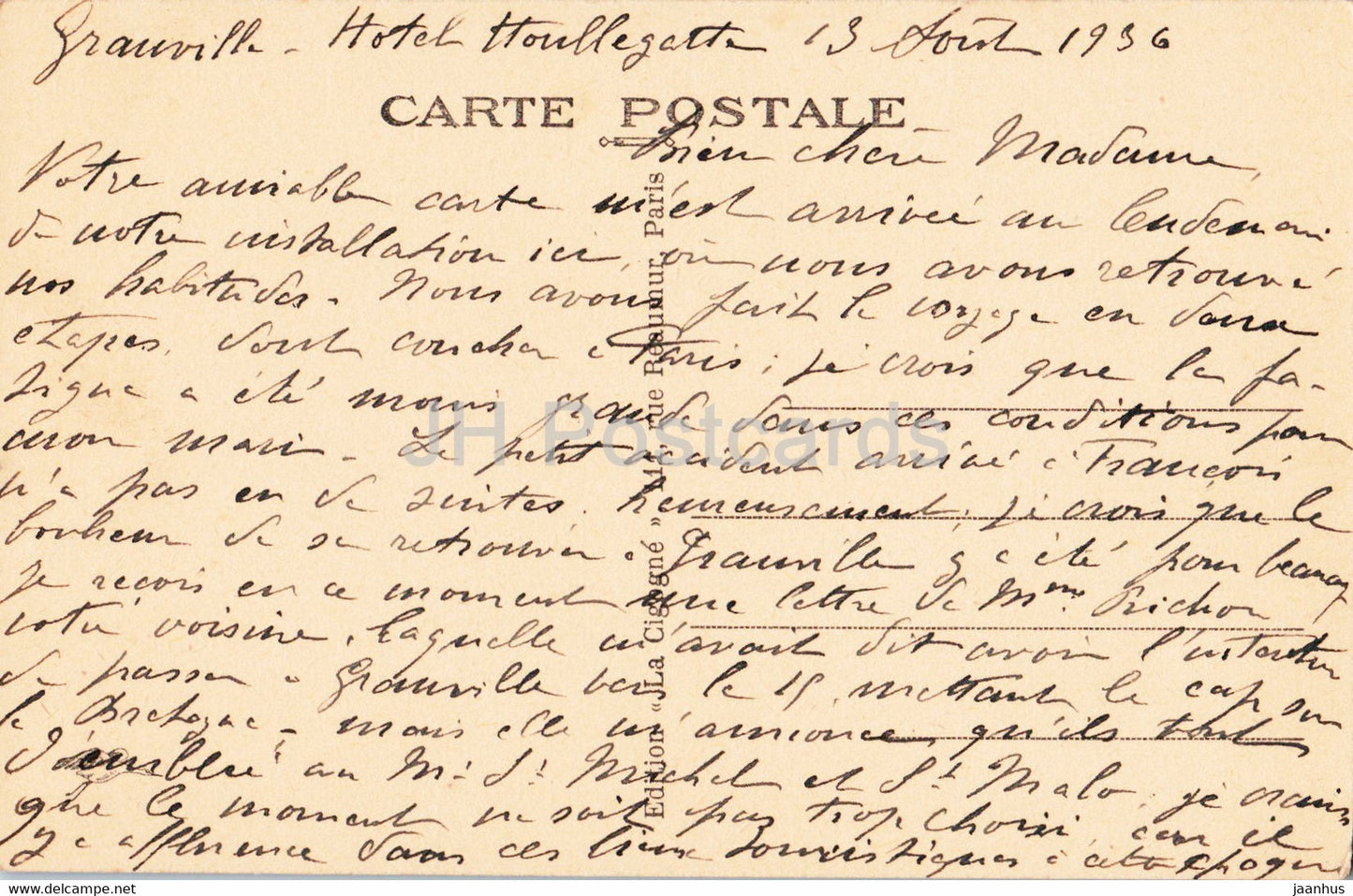 Granville - La Plage a maree baute - plage - 18 - carte postale ancienne - 1936 - France - occasion