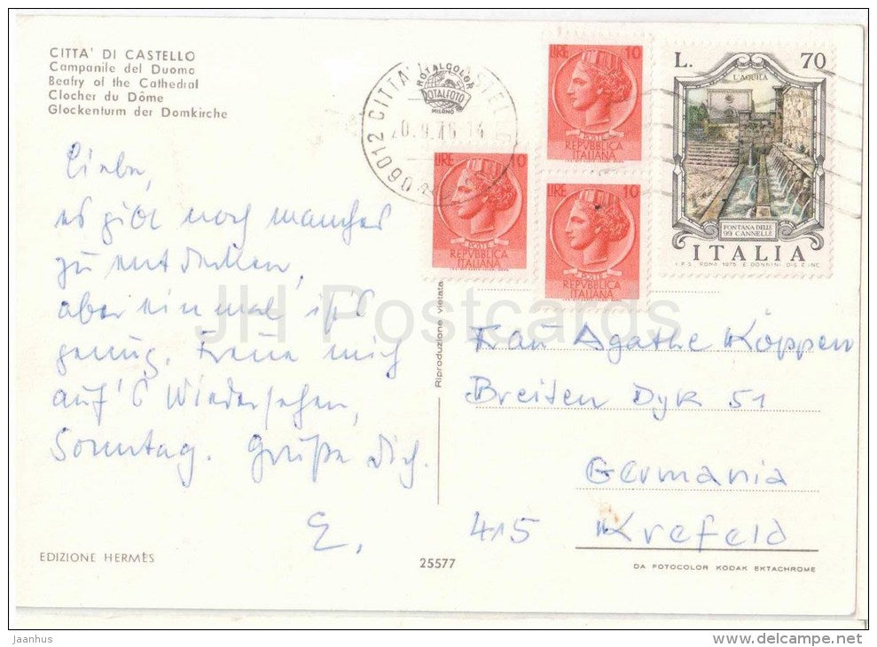 Campanile del Duomo - Belfry of the Cathedral - Perugia - Umbria - 25577 - Italy - Italia - used - JH Postcards