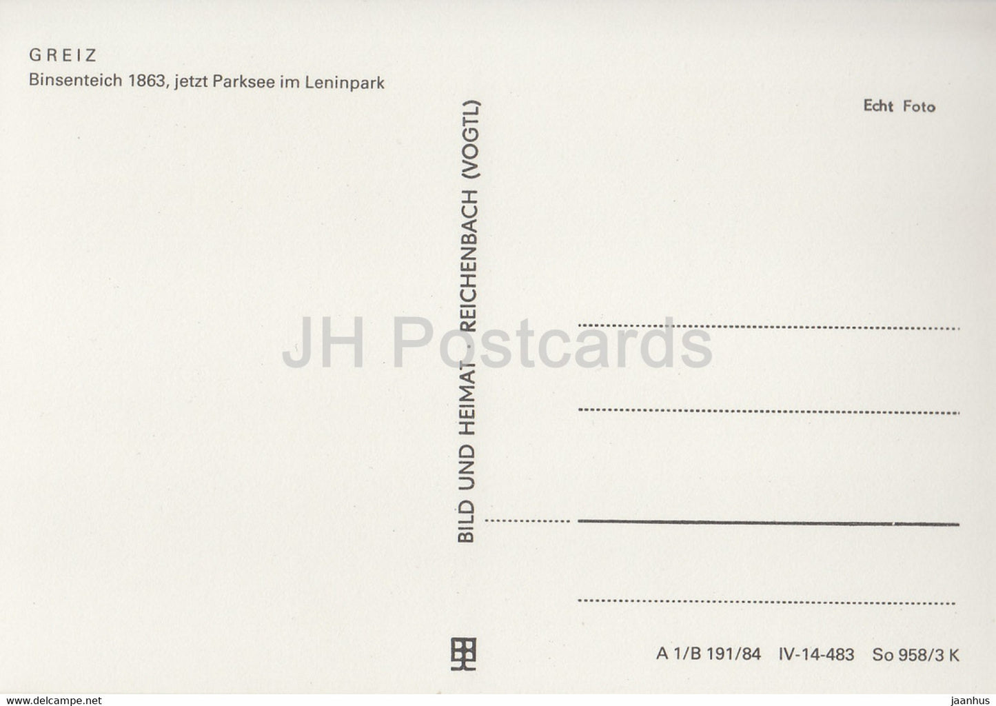 Greiz - Binsenteich 1867 - Parksee im Leninpark - Historische Fotografien - DDR Germany - unused