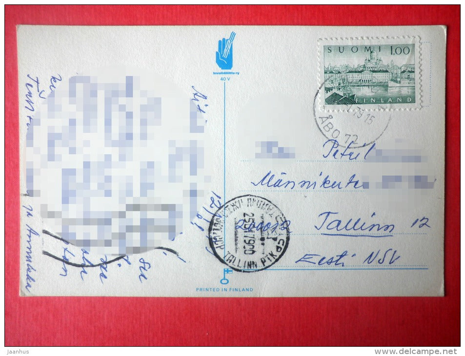 illustration - tulips - Finland - sent from Finland Turku to Estonia USSR 1979 - JH Postcards