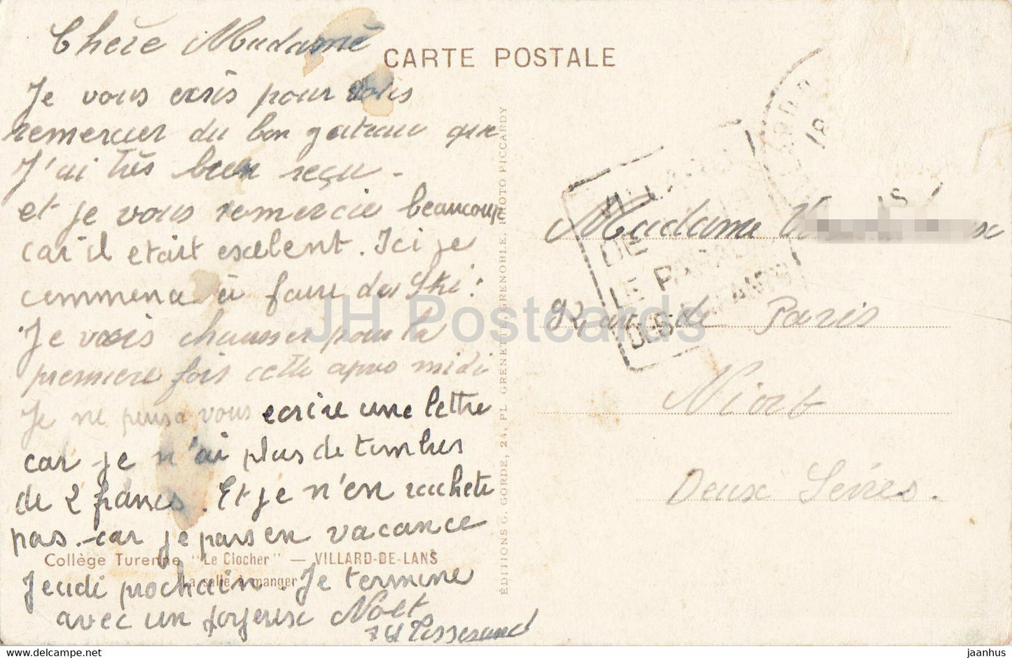 College Turenne - Le Clocher - Villard de Lans - old postcard - France - used