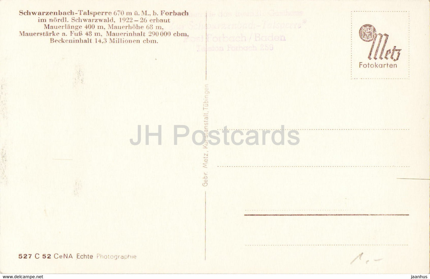 Schwarzenbach Talsperre - old postcard - Germany - unused