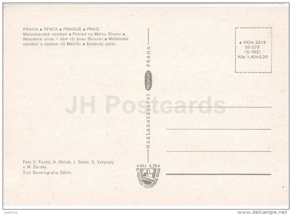 Praha - Prague - Mala strana - square - Neruda Street - Maltese Square - Nostitz Palace Czechoslovakia - Czech - unused - JH Postcards