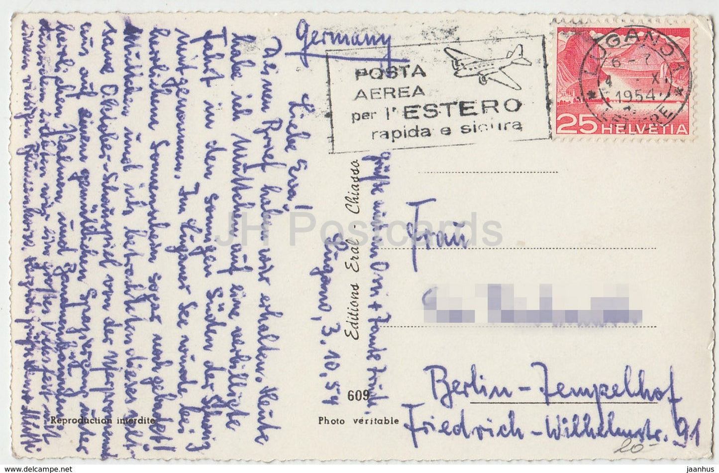 Lugano dal Dancing Zappia – 609 – Schweiz – 1954 – gebraucht