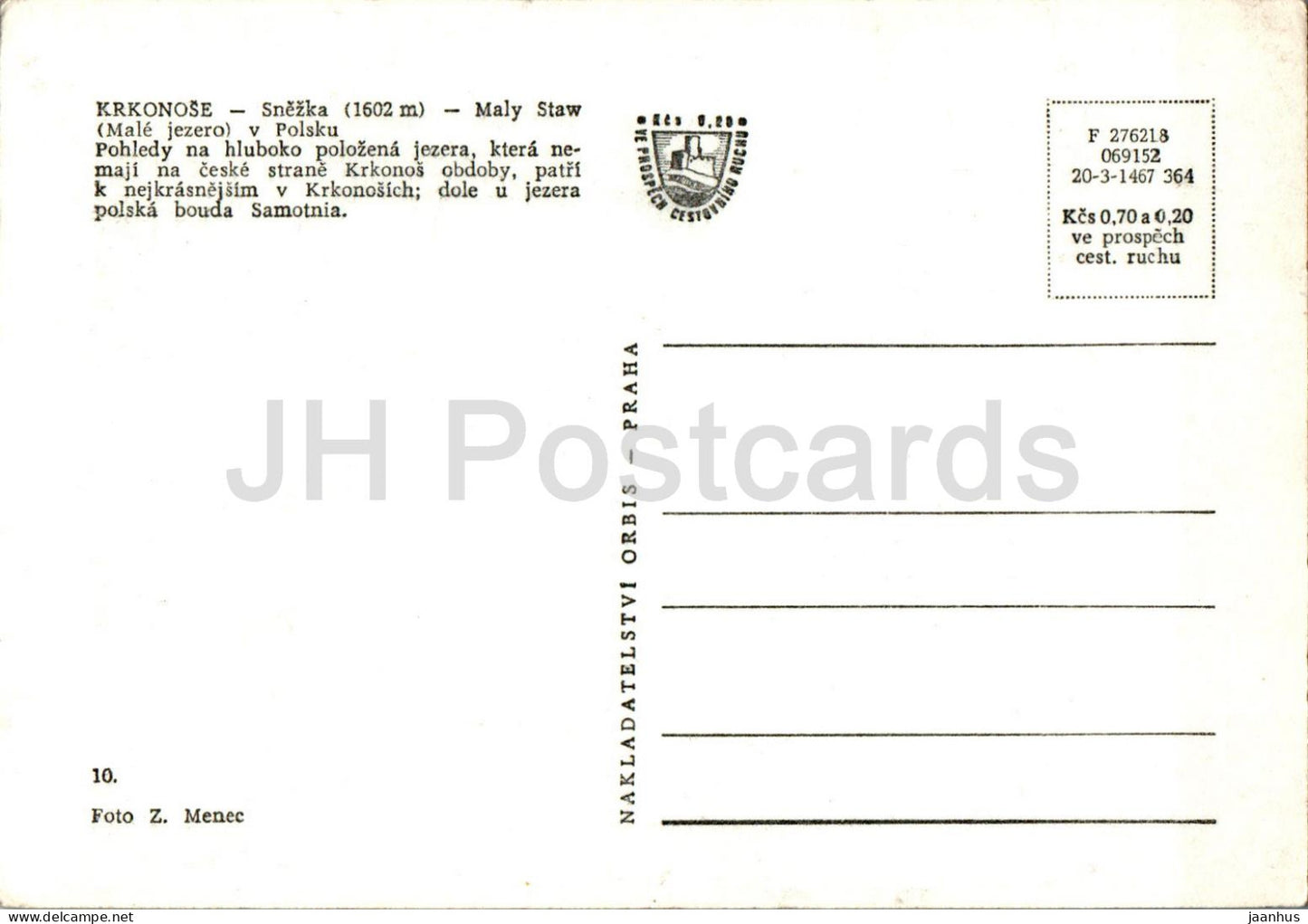 Krkonose - Snezka - 1602 m - Maly Staw - Male jezero - mountain lake - Czech Repubic - Czechoslovakia - unused