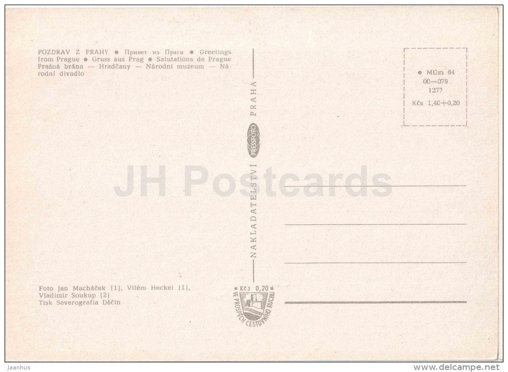 Praha - Prague - Powder Tower - Hradcany - National museum - National Theatre - tram - Czechoslovakia - Czech - unused - JH Postcards