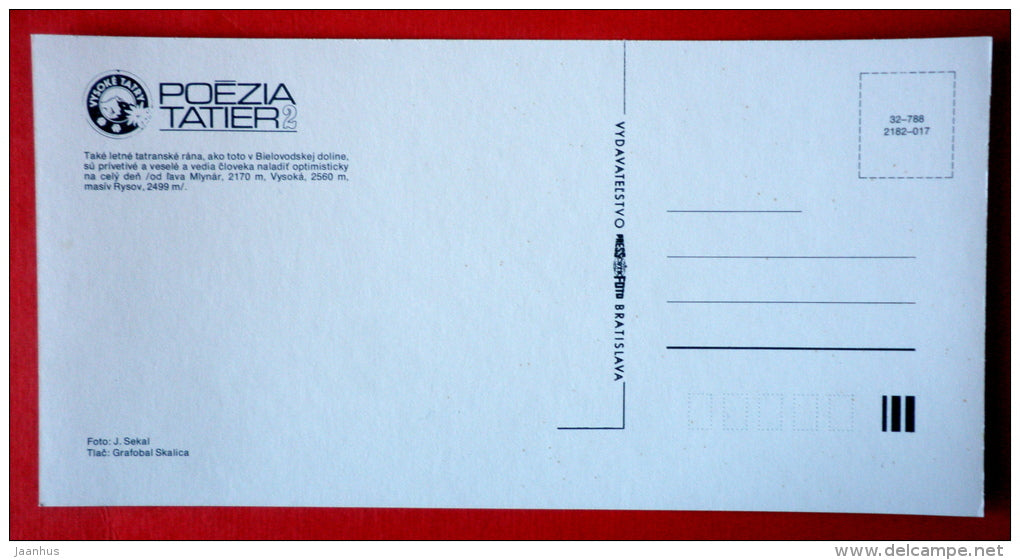 Mlynar , Vysoka and Rysov peaks - haystack - Tatra Mountains - Tatra Poetry - Czech Republic - Czechoslovakia - unused - JH Postcards