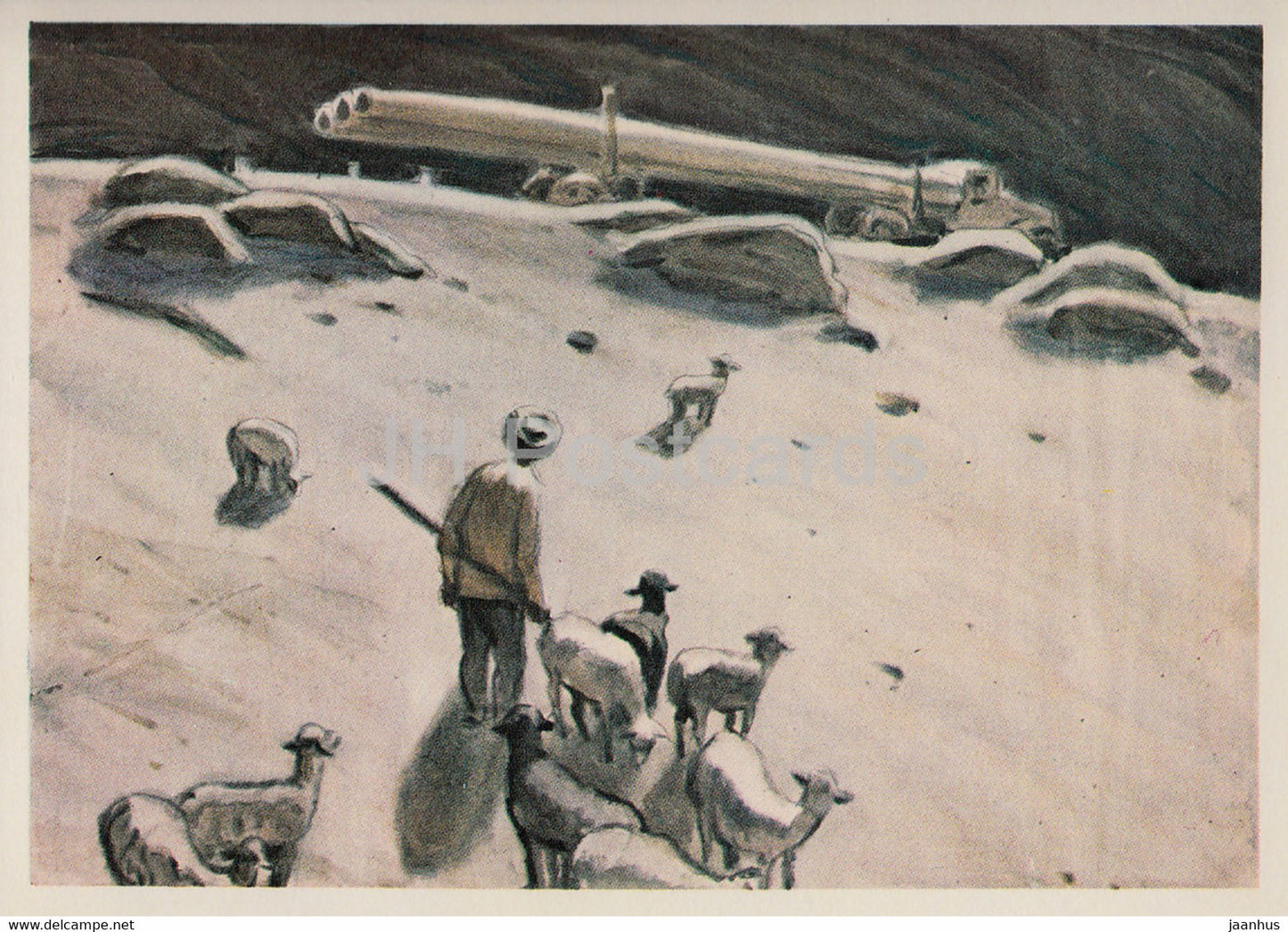 across Kyrgyzstan by V. Rogachev - Montain Roads - illustration - 1979 - Russia USSR - unused - JH Postcards