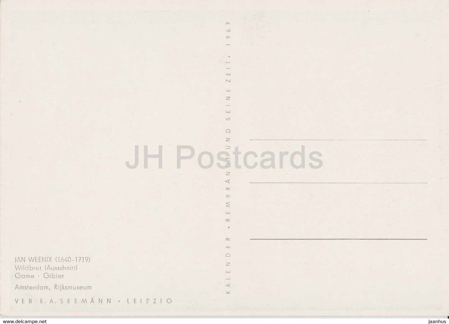 painting by Jan Weenix - Wildbret - detail - deer - cat - German art - 1967 - Germany - unused