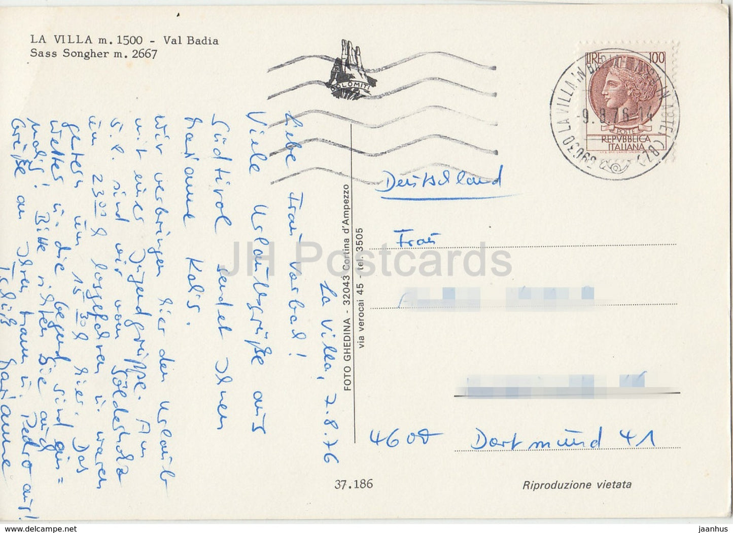 La Villa 1500 m - Val Badia - Sass Songher 2667 m - Italy - 1976 - used