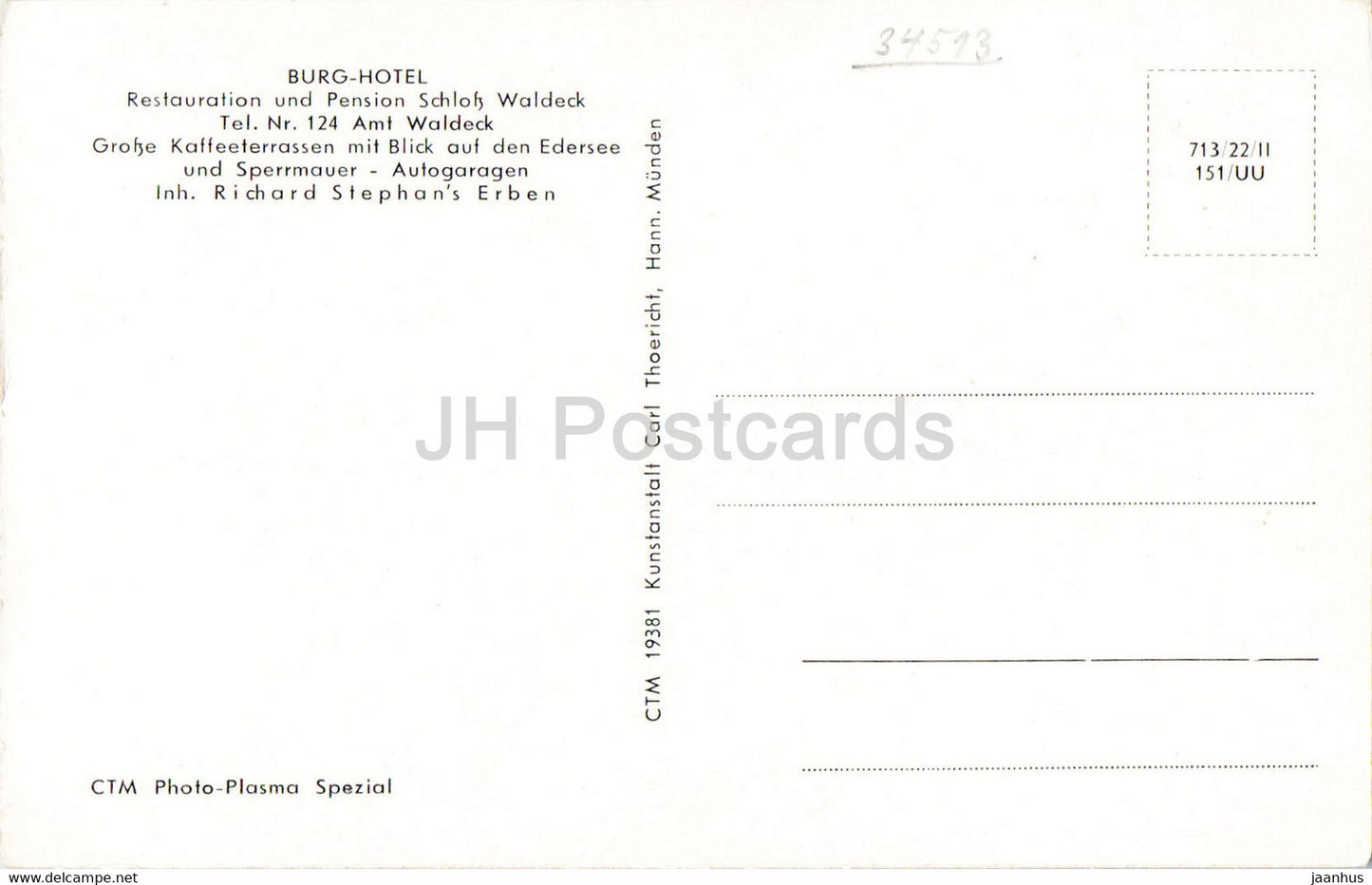 Edersee Sperrmauer - 1943 zerstort - Burg Hotel - old postcard - Germany - unused