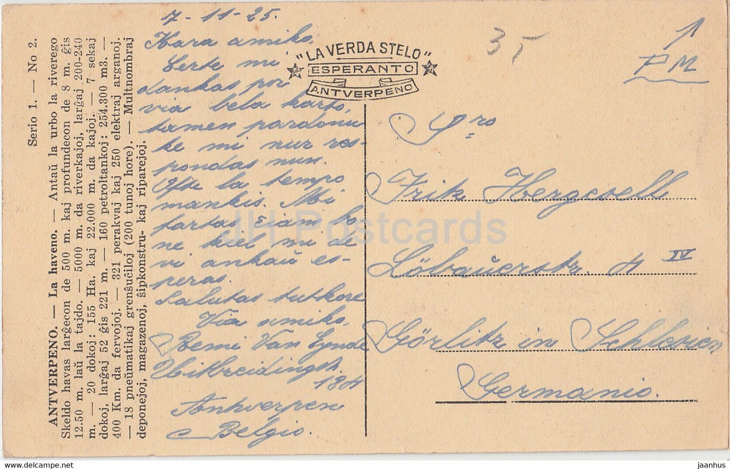 Antwerpen - Anvers - Antverpeno - La Haveno - Kajo Godefredo - Esperanto - port - old postcard - 1925 - Belgium - used