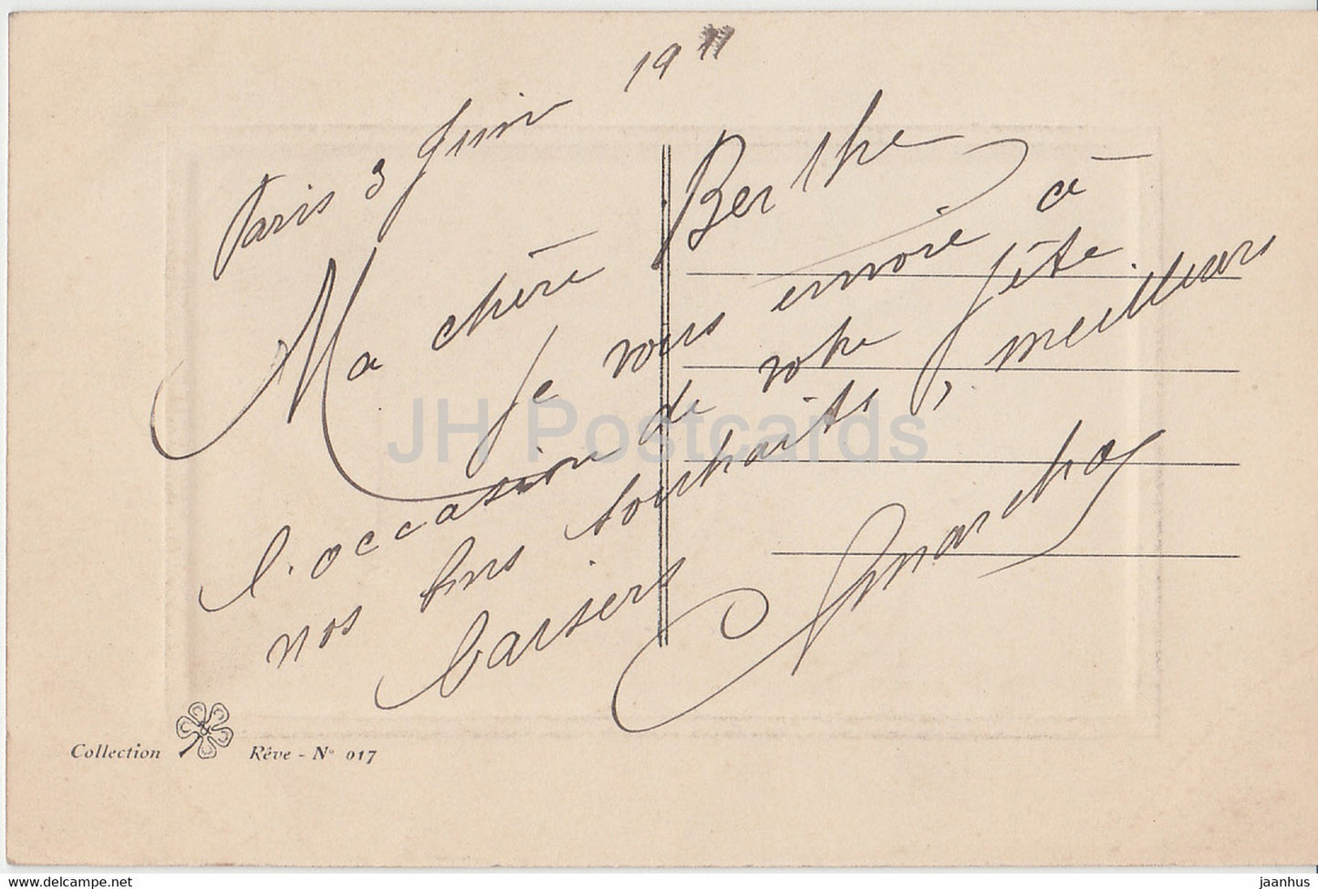 Birthday Greeting Card - Bonne Fete - flowers - lilac - illustration - old postcard - 1911 - France - used