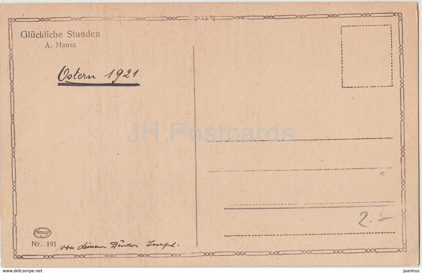 peinture de A Hansa - Gluckliche Stunden - Art allemand - Amag 191 - carte postale ancienne - Allemagne - utilisé