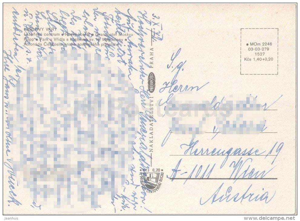 Karlovy Vary - Karlsbad - russian church - grandhotel Moskva-Pupp - bus - spa - Czechoslovakia - Czech - used 1972 - JH Postcards