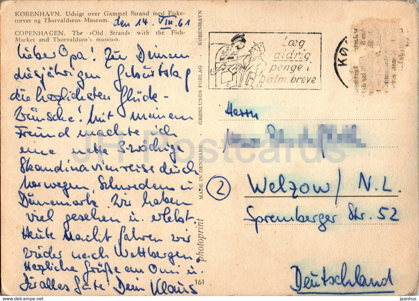 Copenhagen - Kopenhagen - The Old Strand with Fishmarket and Thorvaldsen Museum - 161 - 1961 - Denmark - used