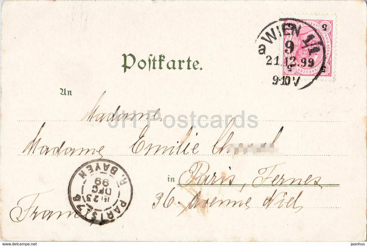 Neujahrsgrußkarte - Frohliche Weihnachten - Theo Stroefer's Kunstverlag - alte Postkarte - 1899 - Österreich - gebraucht