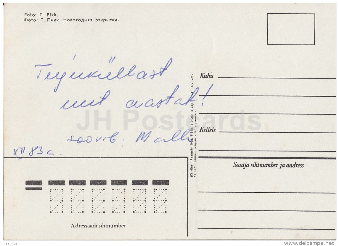 New Year Greeting card - 1 - apples - basket - cup - 1983 - Estonia USSR - used - JH Postcards