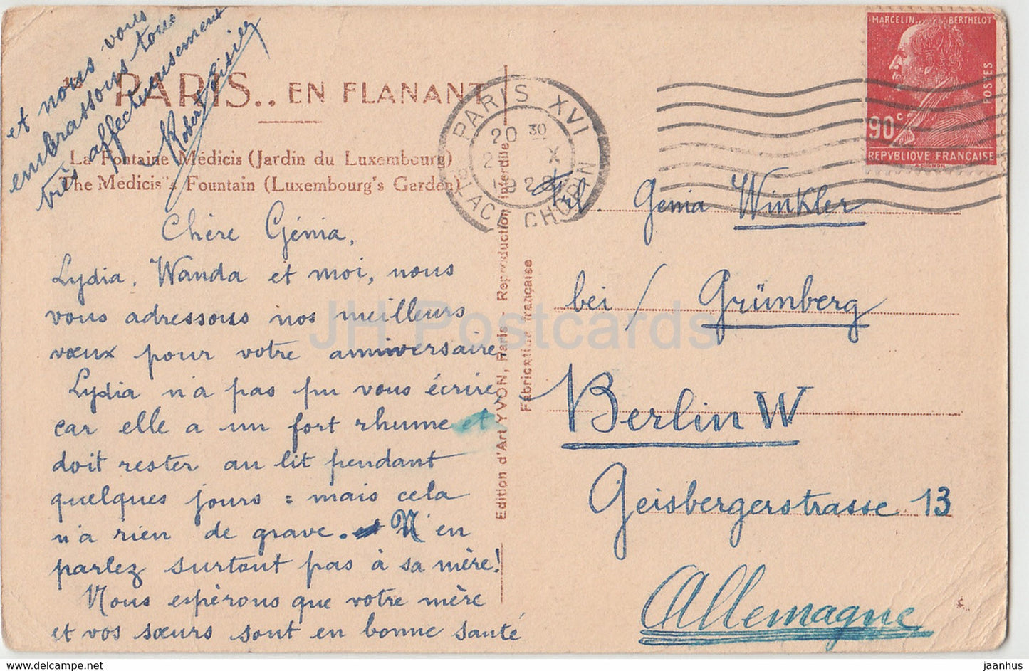 Paris - La Fontaine Medicis - Jardin du Luxembourg - 313 - old postcard - 1928 - France - used