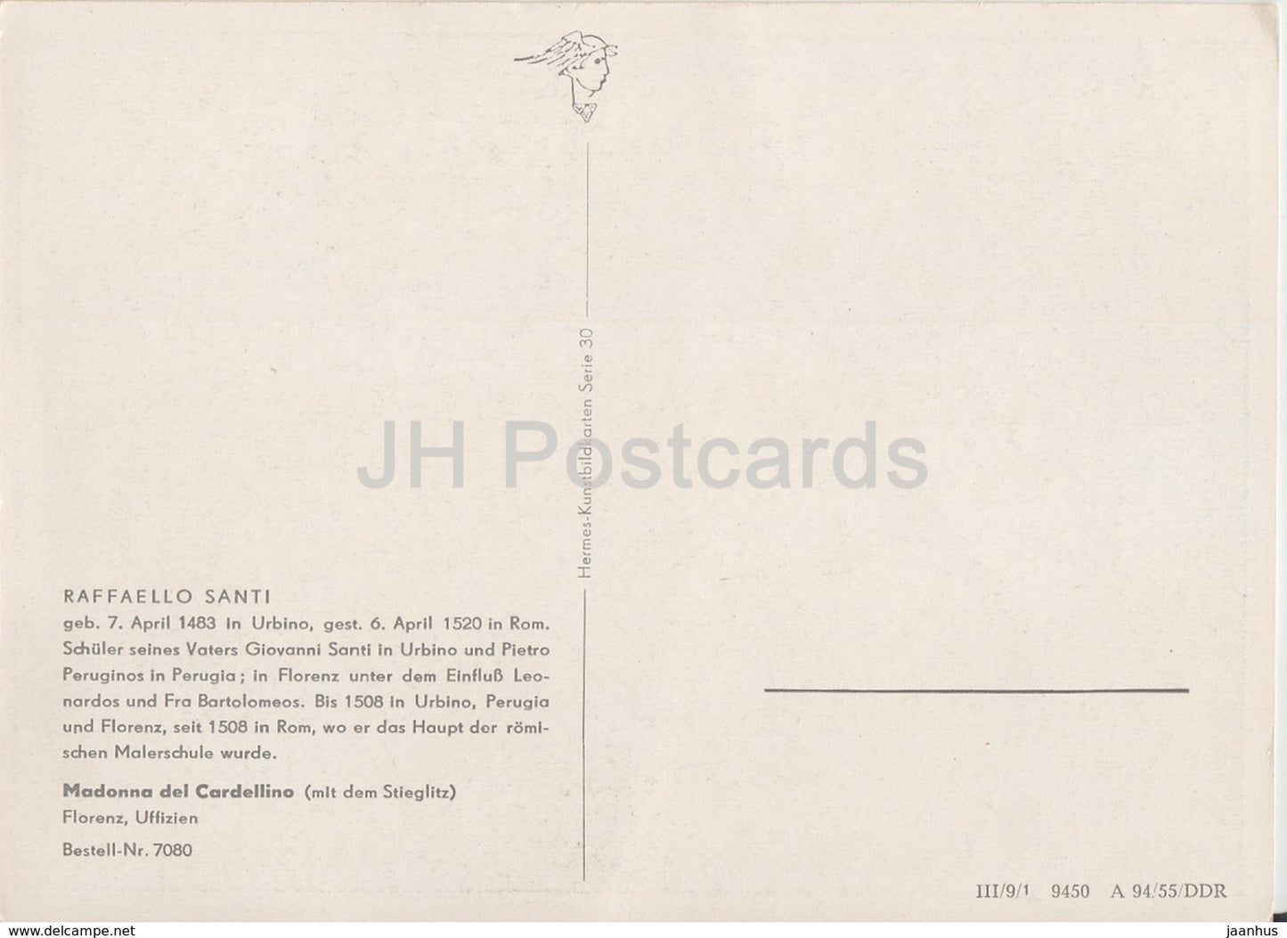 painting by Raphael Santi - Madonna del Cardellino - Italian art - Germany DDR - unused