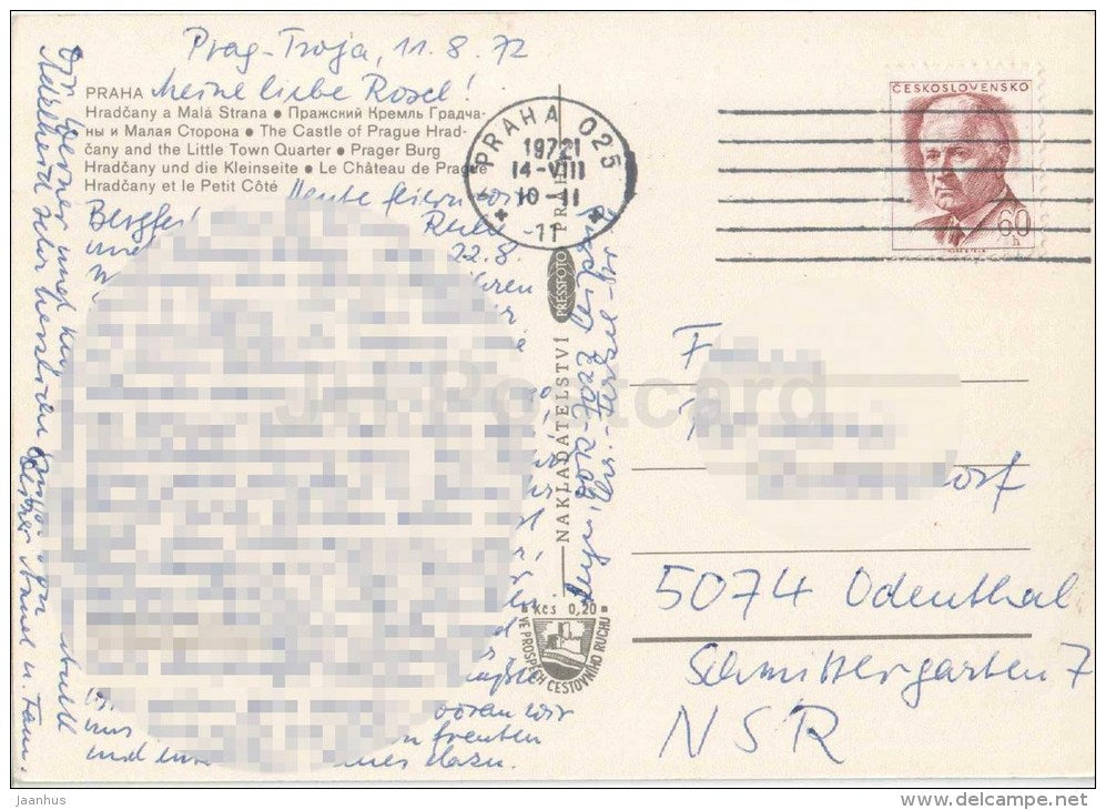 Praha - Prague - The Castle of Prague Hradcany and the Little Town Quarter - Czechoslovakia - Czech - used 1972 - JH Postcards