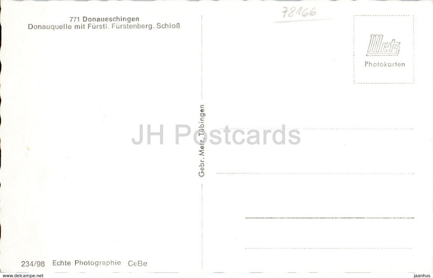 Donaueschingen - Donauquelle mit Furstl Furstenberg Schloss - castle - old postcard - Germany - unused