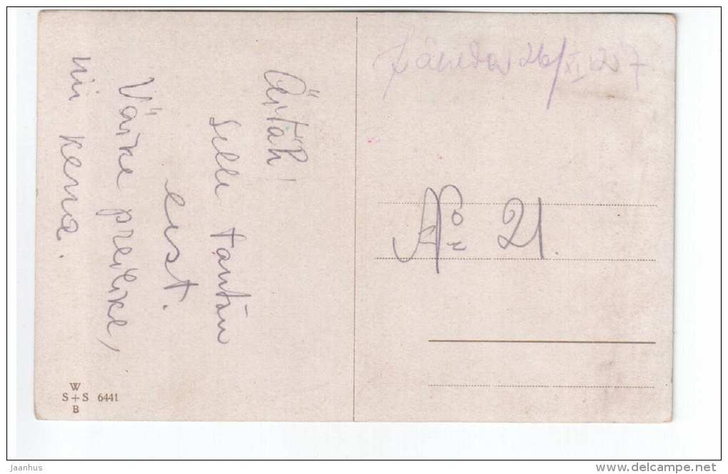 illustration by Usabal - couple - Man and Woman - WSSB 6441 - old postcard - circulated in Estonia - used - JH Postcards