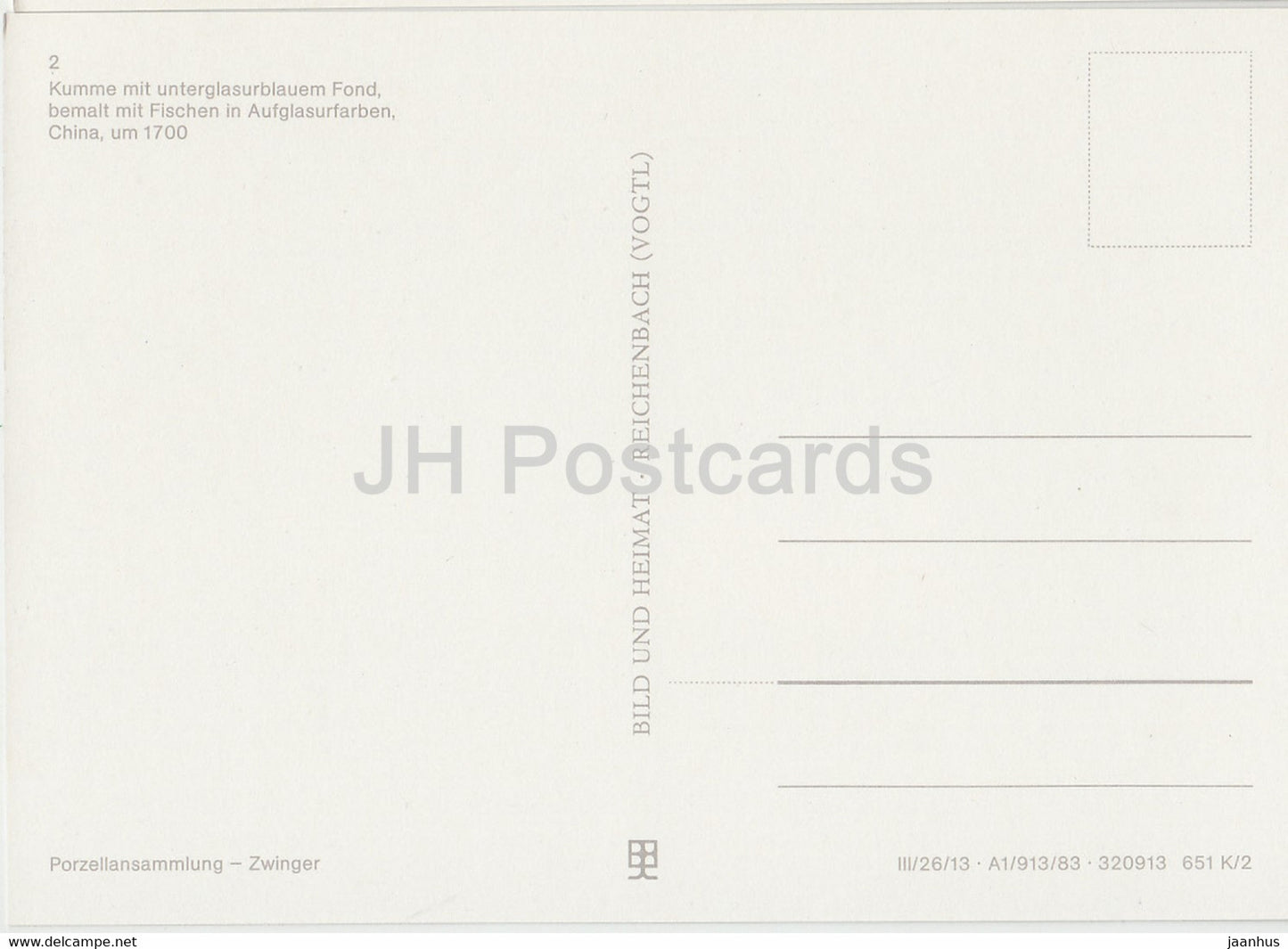 Kumme mit unterglasurblauem Fond - fish - porcelain - Porzelansammlung - Zwinger - DDR Germany - unused