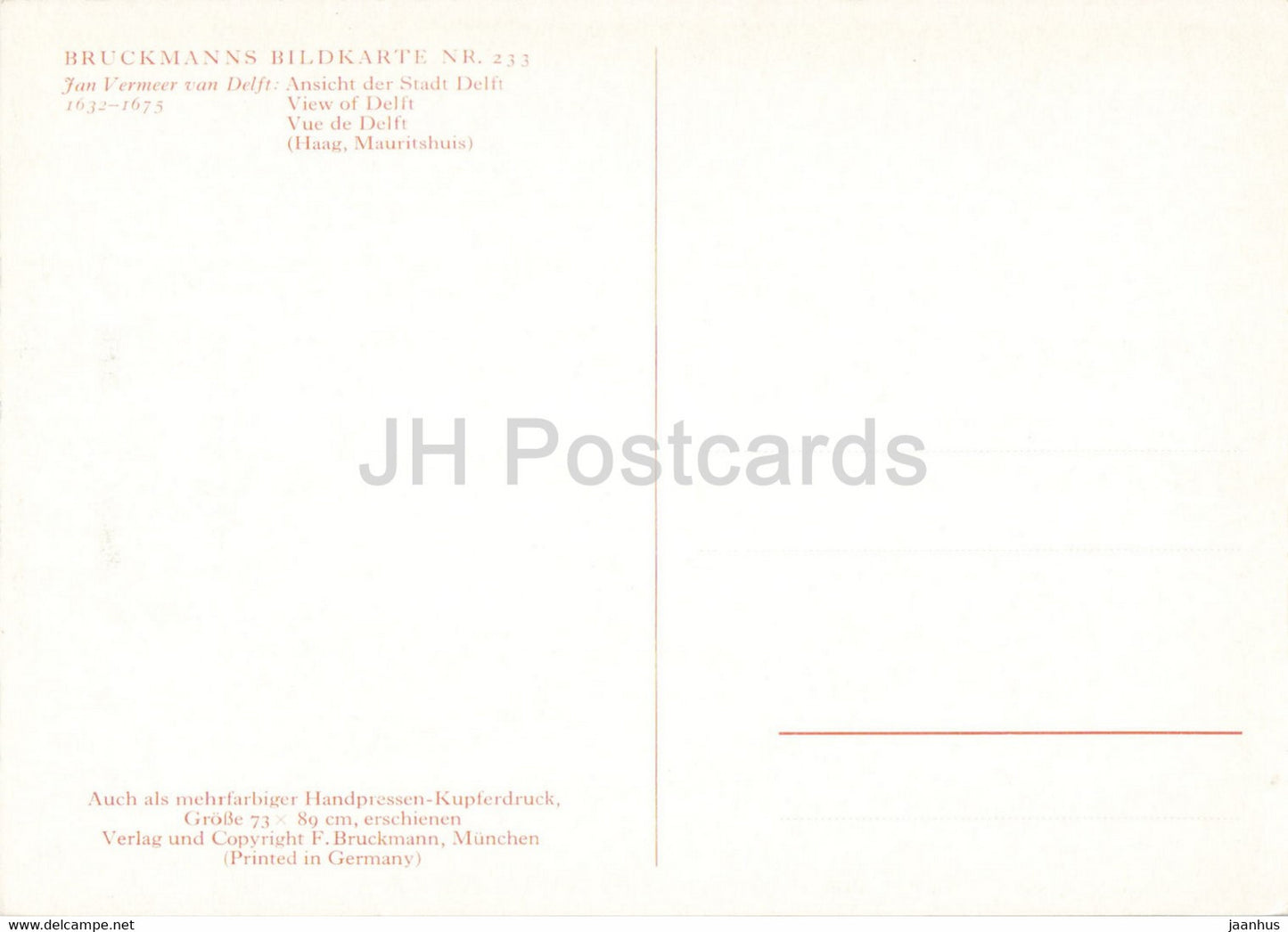 painting by Jan Vermeer Van Delft - Ansicht der Stadt Delft - View of Delft - Dutch art - Germany - unused