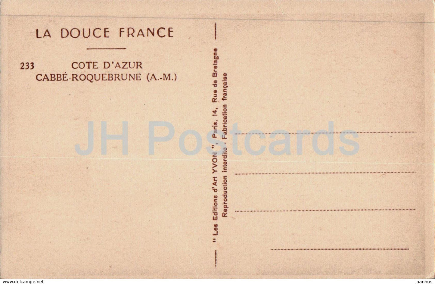 Cote d'Azur - Cabbe Roquebrune - La Douce Frankreich - 233 - alte Postkarte - Frankreich - unbenutzt